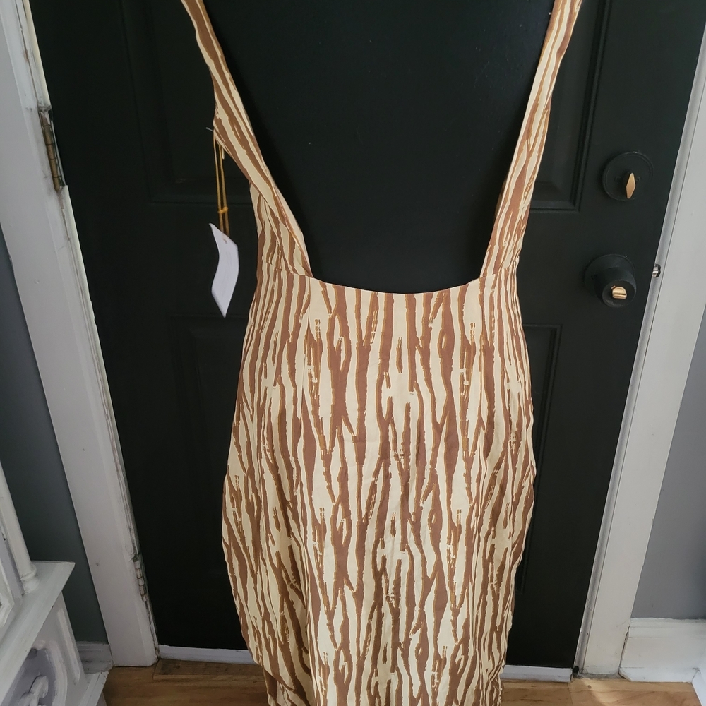 New Backyard Roses Elegant Brown and Cream Midi Dress - Picture 2 of 3